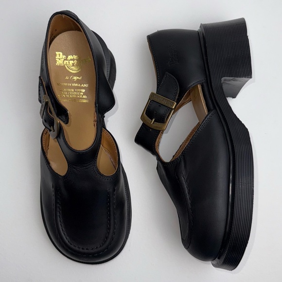 Dr. Martens Shoes - Vintage Dr. Martens England 90s Greasy Black Jazz Heel T Bar MIE Mary Janes UK 5